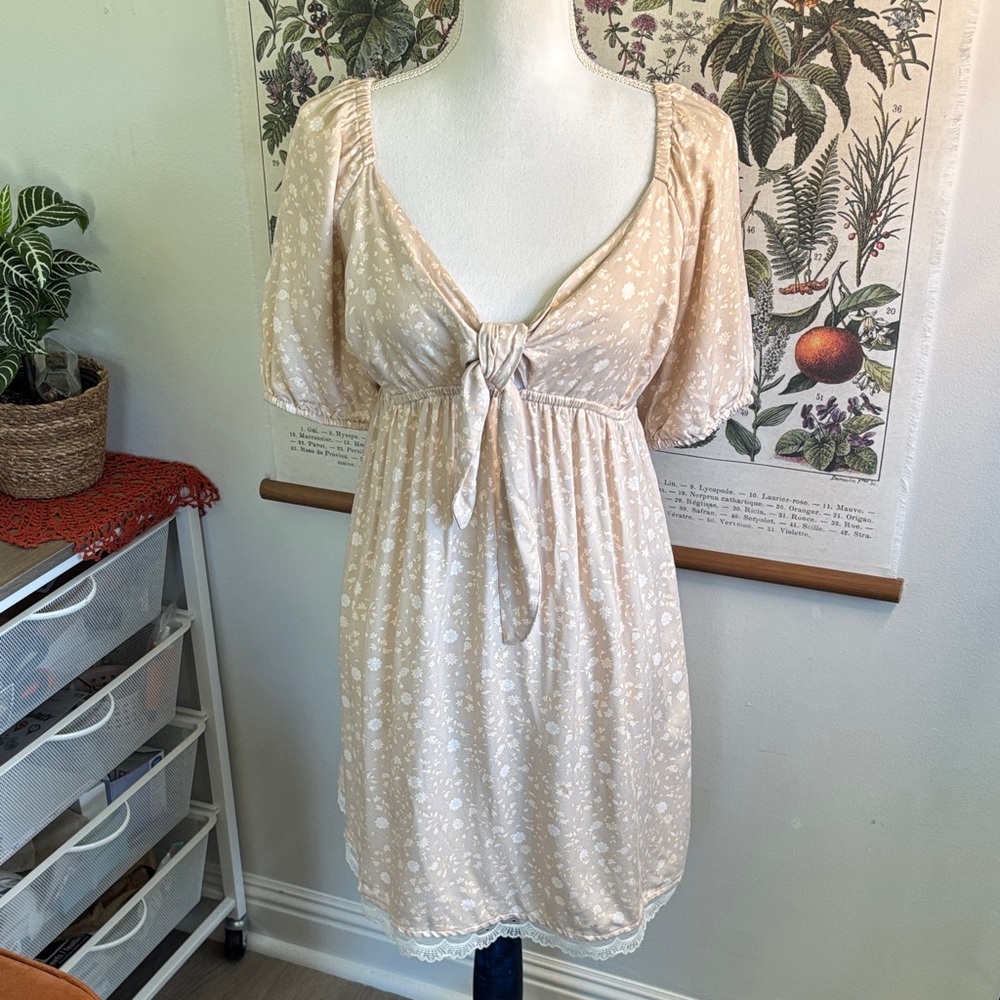 Isabel Beige Floral Tie-Front Mini Dress XS